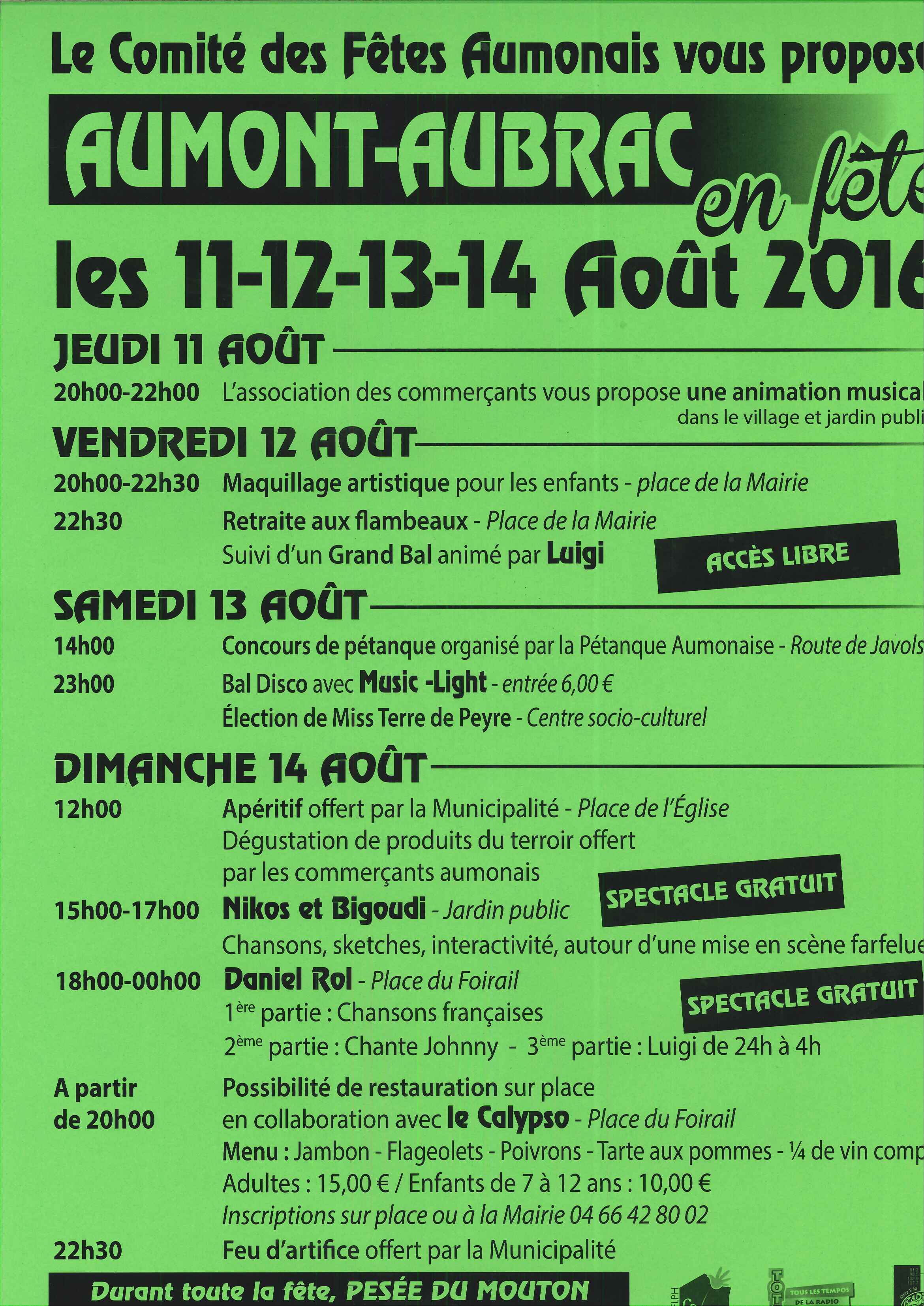 Fête votive les 12-13-14 août à Aumont-Aubrac
